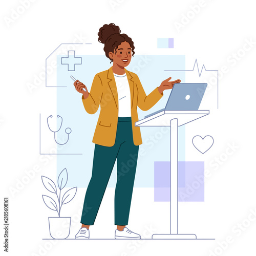 Engaging Medical Presentation With Modern Health Icons And Laptop Technology