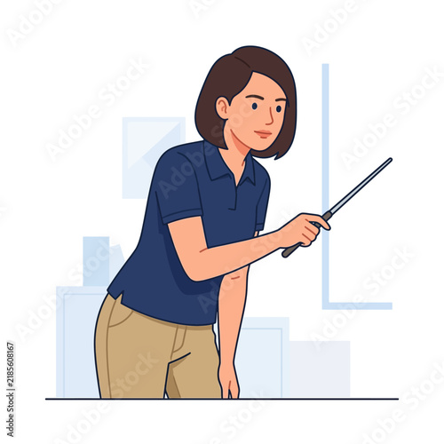 Engaging Presentation With Pointer Stick And Confident Speaker