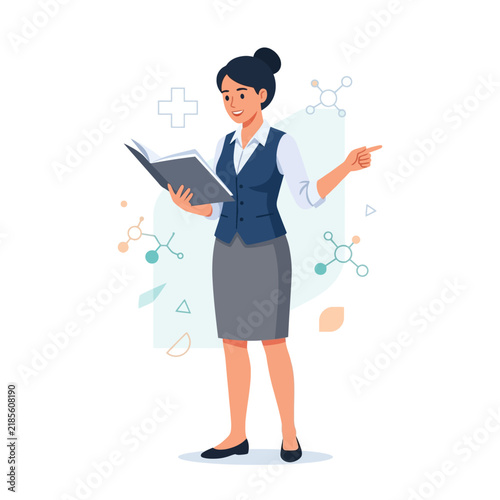 Engaging Woman Scientist Explaining Complex Chemical Structures And Medical Concepts