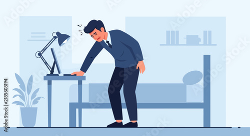 Exhausted Businessman Experiencing Headaches While Working Overtime At His Desk