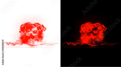 Canvas Print Red nuclear explosion mushroom cloud illustration, fiery atomic blast effect on