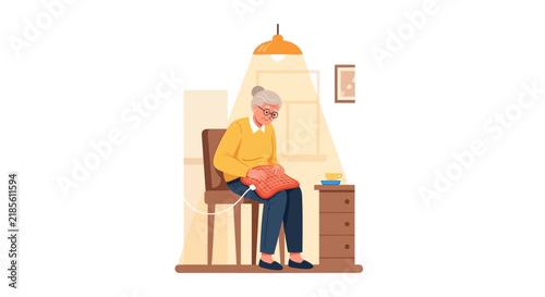 Elderly Woman Finds Comfort Using Electric Heating Pad At Home