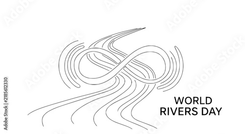 World Rivers Day Infinity Symbol Flowing Water Line Art Isolated