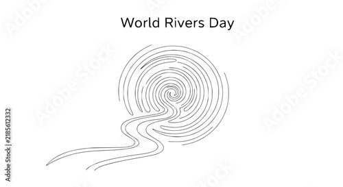 World Rivers Day illustration: swirling water vortex and flowing river path