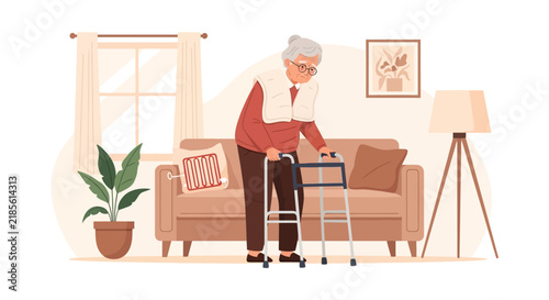 Elderly Person Using Walker In Cozy Living Room Setting