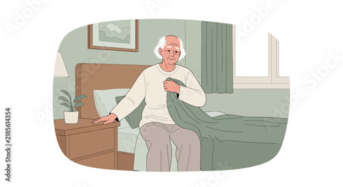 Elderly Person Waking Up In Their Cozy Bedroom