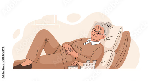 Elderly Person Resting While Taking Medication