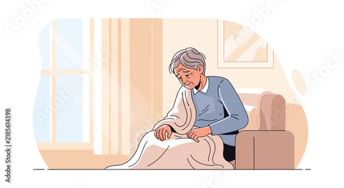 Elderly Person Sitting Alone Feeling Sadness And Loneliness At Home