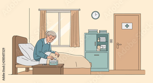Elderly Person Feeling Unwell In A Hospital Room Isolated