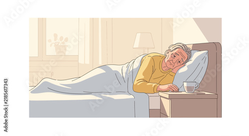 Elderly Person Feeling Unwell In Bed Recovering From Illness
