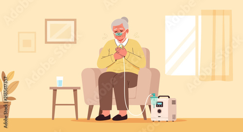 Elderly Person Experiencing Respiratory Distress With Oxygen Therapy