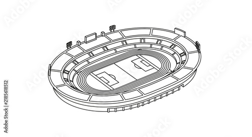 Outline of a modern soccer stadium with running track, isolated