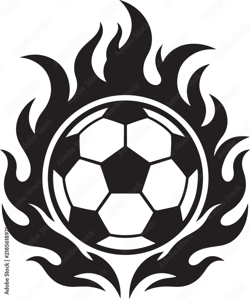 Fototapeta premium Flaming Soccer Ball Silhouette With Fire Sports Logo Icon Illustration