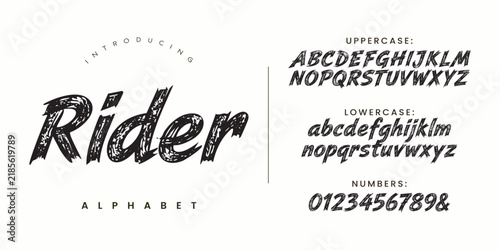 Rider dynamic brush alphabet font for speed racing sports apparel brand identity