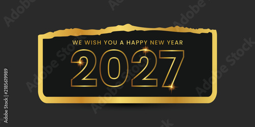 Luxury 2027 Happy New Year Gold Text on Black Background for Elegant Holiday Celebration Banners