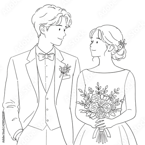Wedding Couple Line Art Illustration
