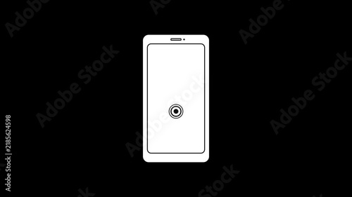Minimalist Outline of Modern Smartphone Device with Blank Screen and Sensor on Black Background
