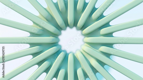 Abstract 3D geometric radial pattern with soft mint green spokes and central light hole