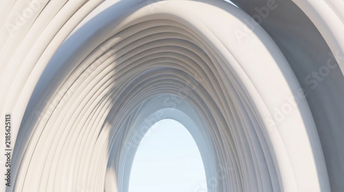 Abstract architectural archway with curved white lines and modern geometric structure
