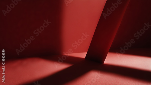 Abstract Red Geometric Light and Shadow Background with Minimalist Architectural Shapes and Dramatic Lighting