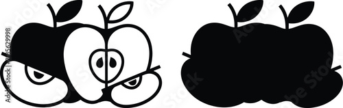 Apple icon silhouette vector set of fruit and sliced half