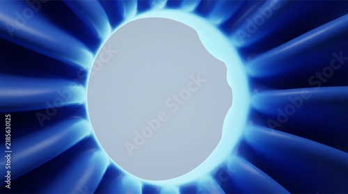 Abstract blue light rays radiating from a central glowing circle background