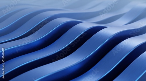 Abstract blue wavy lines background, 3D rendered smooth flowing curves texture