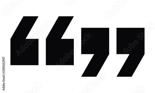 Bold black quotation mark symbol, large typographic quote sign for editorial design and text emphasis
