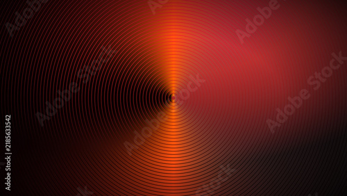 Abstract Radial Wave Pattern with Glowing Orange Light and Red Gradient, Converging Fine Lines and Dark Background