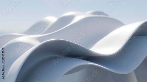 Abstract white wavy background with soft curves and smooth 3D architectural shapes.