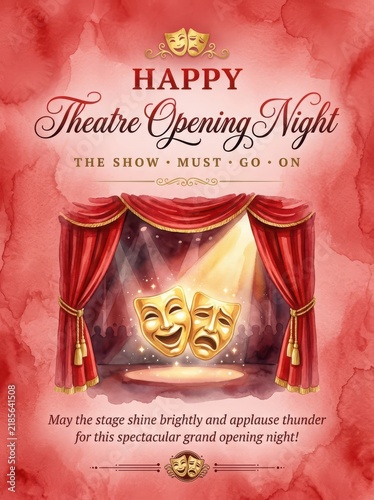 Happy Theatre Opening Night Celebration Greeting Card Design Illustration