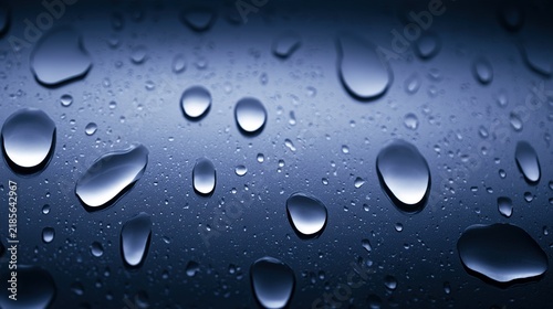 moisture. Abstract close-up of raindrops on a windowpane, creating a serene and atmospheric blue mood. ESG reports, sustainability campaigns, designed for environmental awareness campaigns.