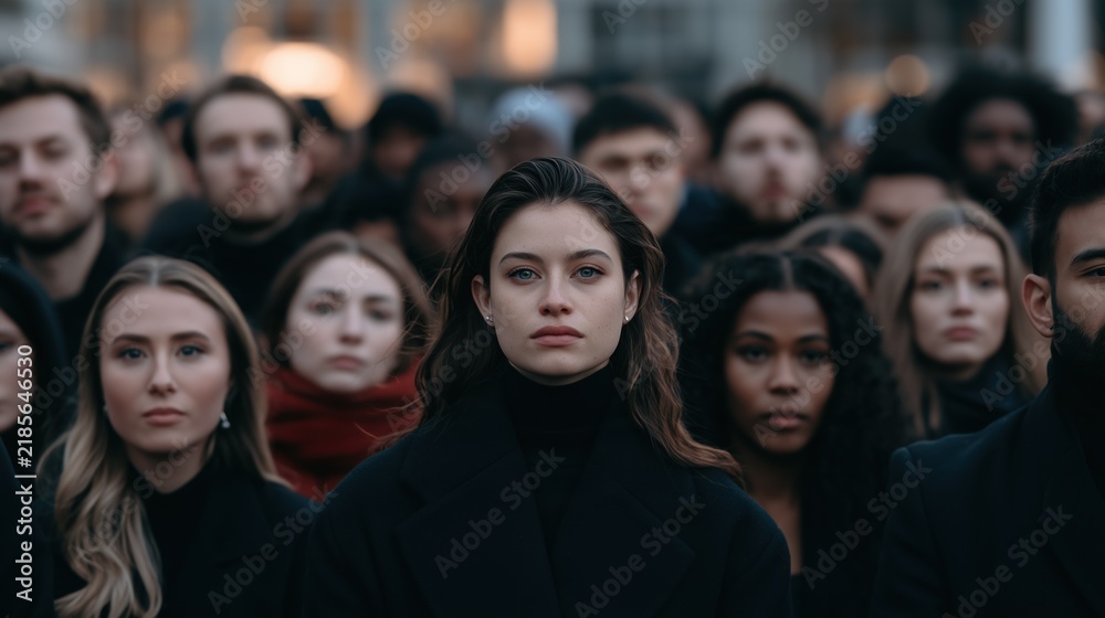 Fototapeta premium Blasphemy Day: a diverse crowd of people from different backgrounds standing shoulder to shoulder facing forward, confident neutral expressions