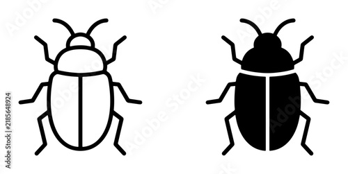 Two Simple Beetle Icons: Outline and Silhouette, Insect Vector Graphics for Nature and Science
