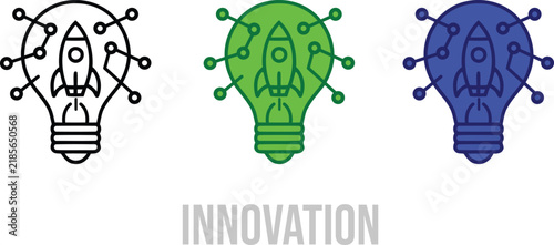 Business Innovation Rocket Icon | Lightbulb Launch Line Art