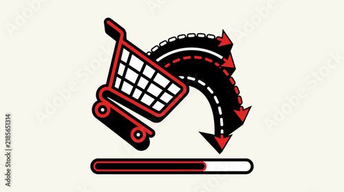 Shopping cart with road and arrows, progress bar, flat design vector illustration