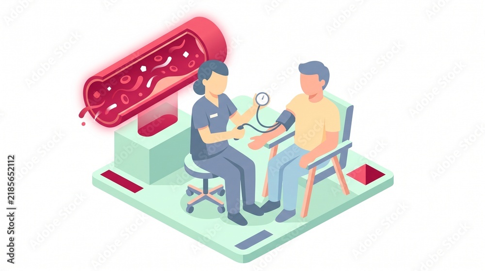 Fototapeta premium Isometric blood pressure measurement with a glowing artery model