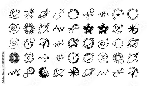 Futuristic Y2K Cosmic Dividers – Stars Moons Arrows Circles Vector Design Elements