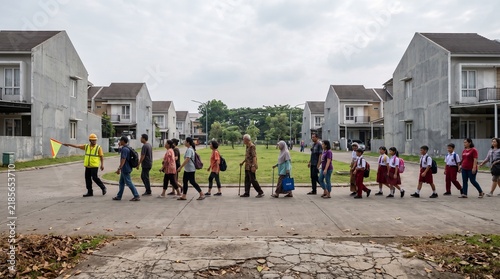 Community Practicing Earthquake Evacuation Preparedness