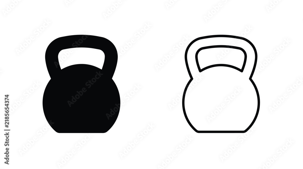 Fototapeta premium Kettlebell silhouettes in black and white isolated on a white background