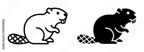 Cute Beaver Icon Set, Outline and Silhouette Vector Illustrations for Wildlife and Nature Designs