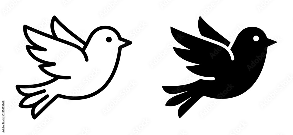 Obraz premium Flying Bird Icons, Outline and Silhouette, Symbolizing Freedom, Peace, and Nature Concepts