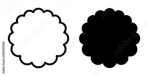 Scalloped Circle Vector Icons, Decorative Border Elements, Simple Geometric Shapes, Black and White Graphic Design Assets
