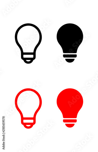 Light Bulb Icons: Black, White, and Red Symbols for Ideas, Innovation, and Energy Solutions. Vector Graphics for Concepts.