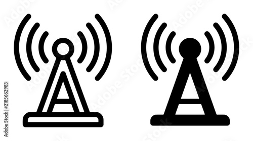 Radio Tower Icons, Broadcast Antenna Symbols, Wireless Signal Transmission Vector Graphics, Communication Network Elements