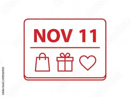 Bold Red Calendar Icon with November 11 Date and Icons
