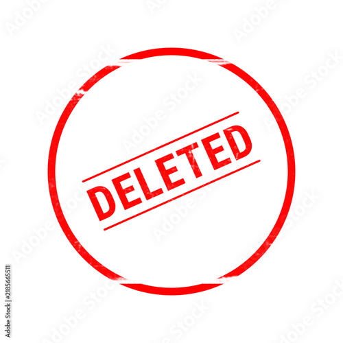 A bright red circular rubber stamp featuring the word deleted in bold capital letters isolated on a clean white background for office use