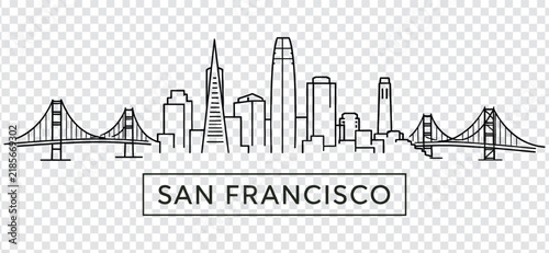 Foto San francisco city skyline vector illustration with famous landmarks and buildin