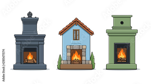 Fireplace with fire vector illustration