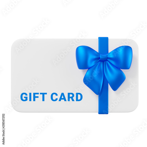 White gift card with a bold blue ribbon and bow for promotions, gifts, and branding celebrations.
